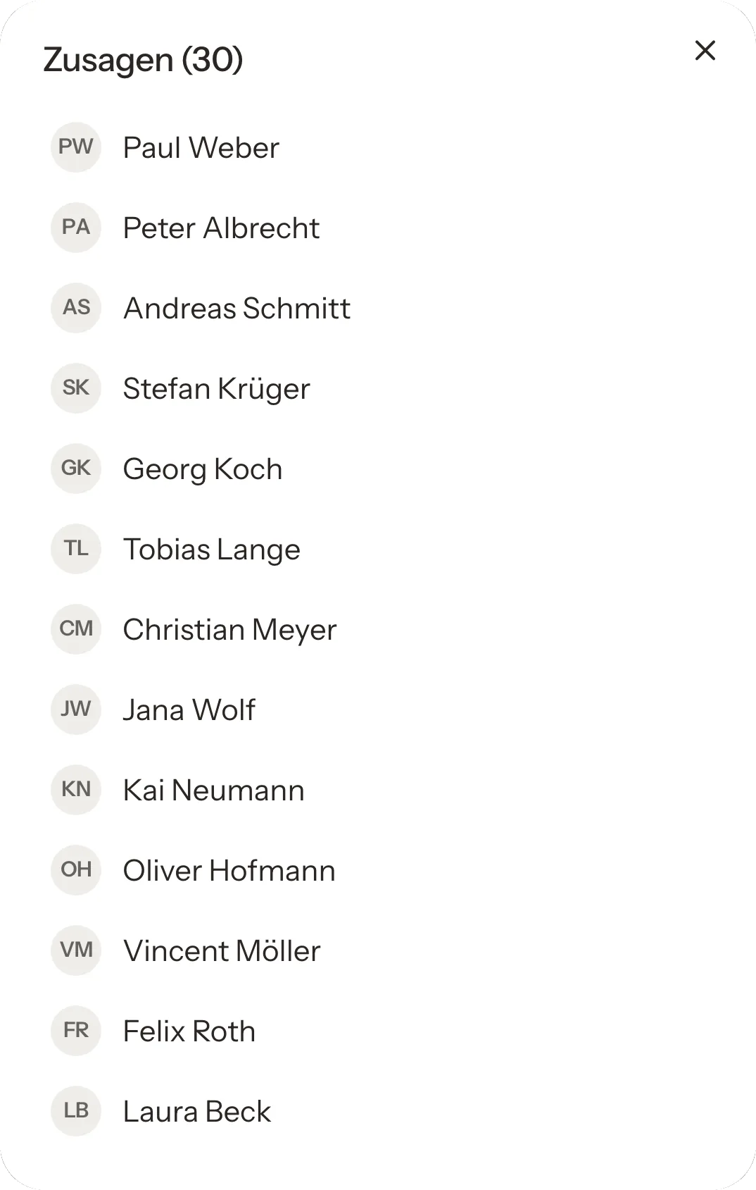 Liste der 30 Zusagen zum Saisonabschlussfest.