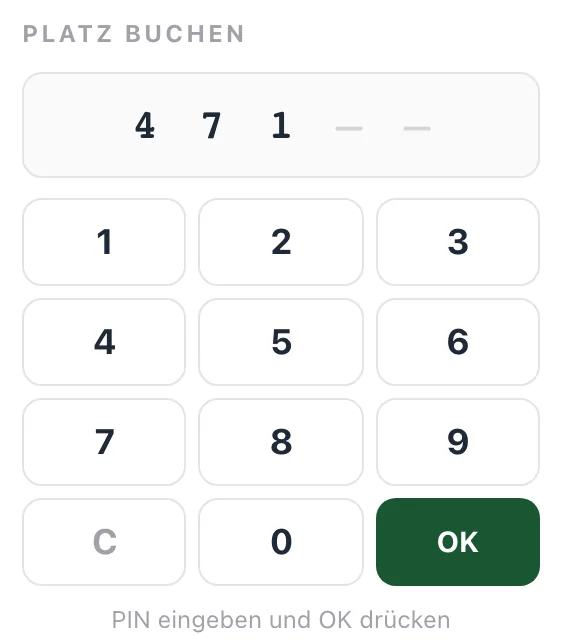Ziffernfeld des Tablets im Vereinsheim zum Eingeben der persönlichen PIN.